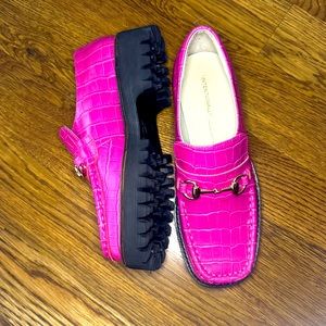 Intentionally Blank Pink Croc Platform Loafers